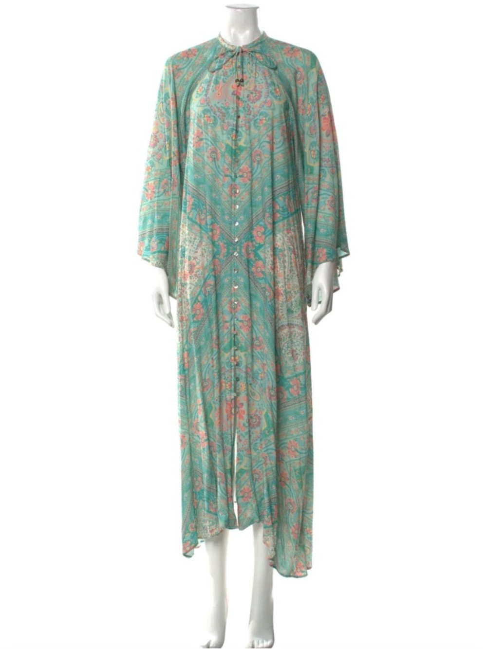 Spell & the Gypsy Collective Turquoise & Coral Paisley Button-Front Maxi Dress